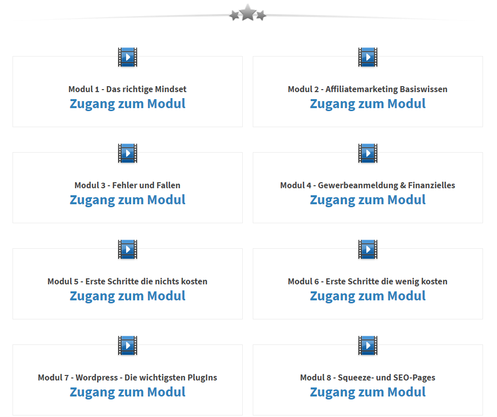 Übersicht einiger Cashcow Kurs Module