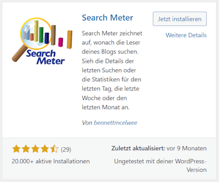 Download und Installation des Search Meter Plugins direkt in WordPress Download und Installation des Search Meter Plugins direkt in WordPress